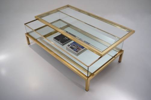 Maison Jansen brass two tier display coffee table, 1970`s ca, French